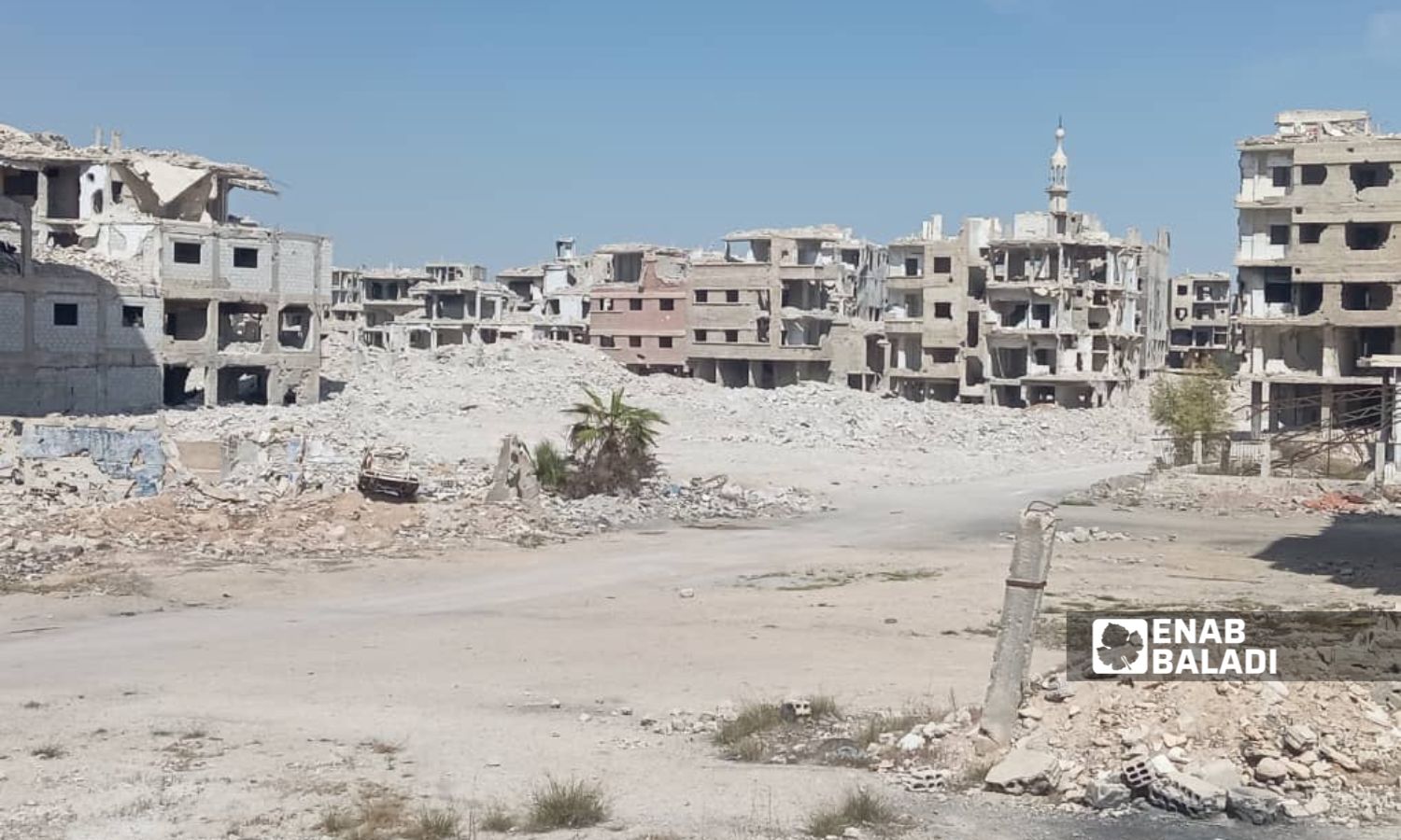 A photo showing the destruction in the city of al-Hajar al-Aswad - April 16, 2025 (Enab Baladi/Zeinab Dawwa)
