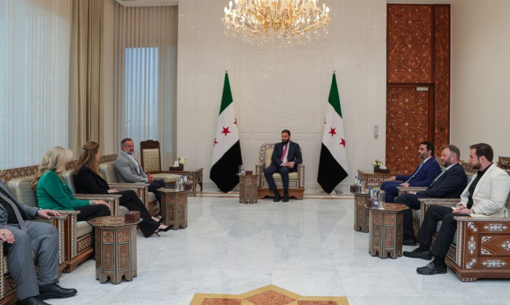 Syrian Transitional President Ahmed al-Sharaa meets with US Congressman Cory Mills - April 19, 2025 (Syrian Presidency)