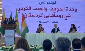 From the right: Co-chair of the Democratic Union Party (PYD), Parwen Yusuf, President of the Kurdish National Council (KNC), Mohammed Ismail, and Co-chair of the Foreign Relations Department in the Autonomous Administration, Ilham Ahmed - April 26, 2025 (Kurdish National Council)