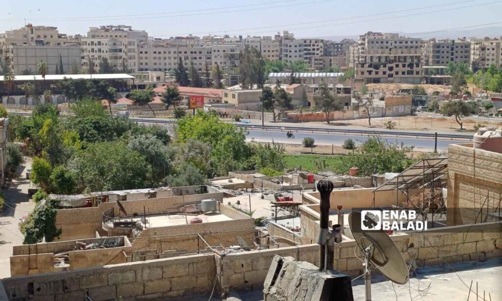 A scene from one of the neighborhoods in the city of Jaramana, rural Damascus, showing the airport road - April 29, 2025 (Enab Baladi/Joulyan Hnide)