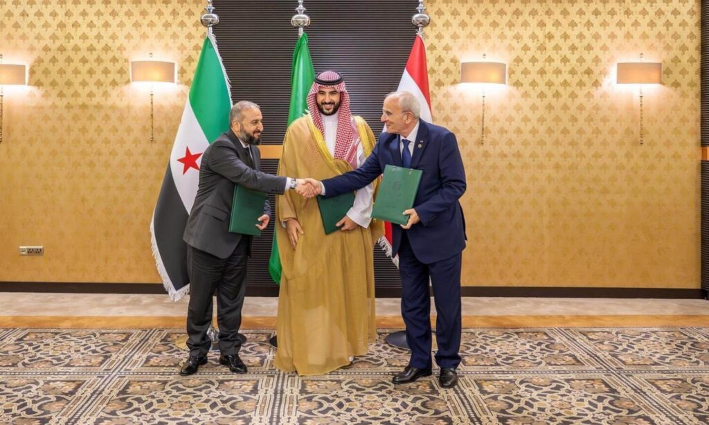 The Syrian and Lebanese defense ministers meet with their Saudi counterpart in Riyadh - March 28, 2025 (Saudi Press Agency)