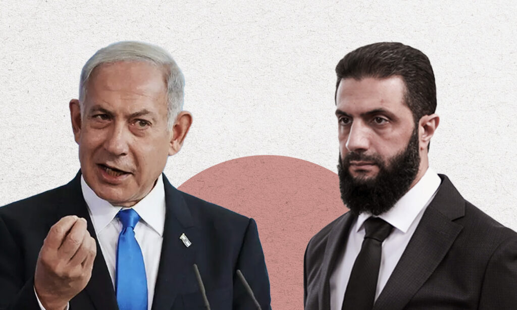 The transitional Syrian President Ahmed al-Sharaa and Israeli Prime Minister Benjamin Netanyahu (Modified by Enab Baladi)