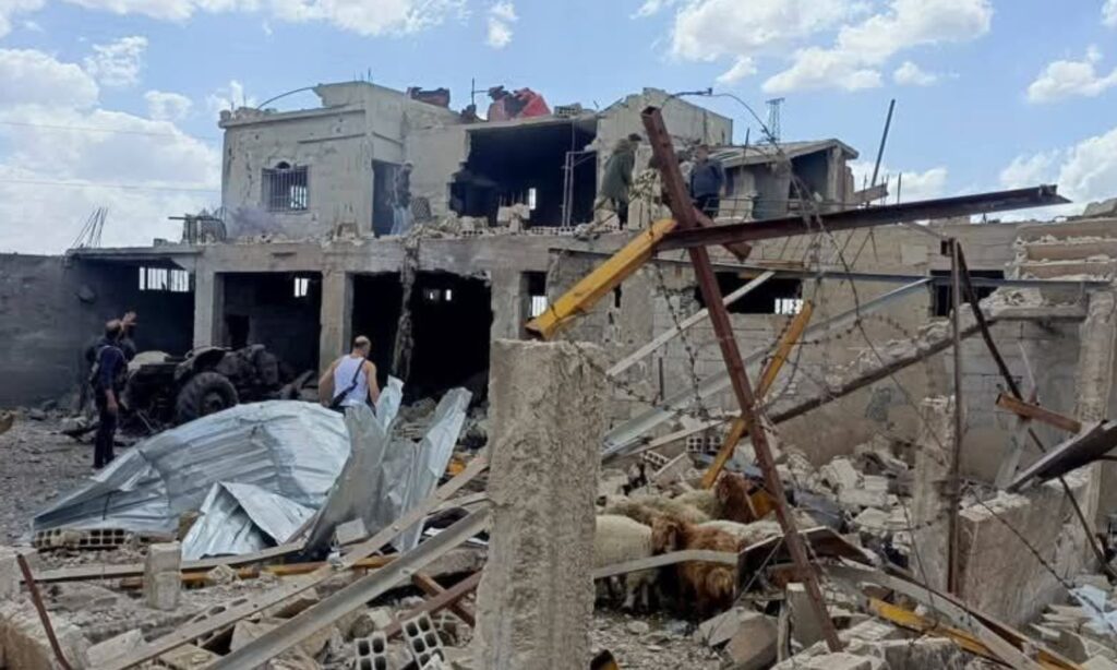 The strike that targeted a farm west of As-Suwayda - May 2, 2025 (Suwayda 24/Facebook)