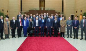 Members of the Syrian Economic Forum for Development meet with the Syrian president, Ahmed al-Sharaa, in Damascus in mid-February 2025 (Syrian Presidency)