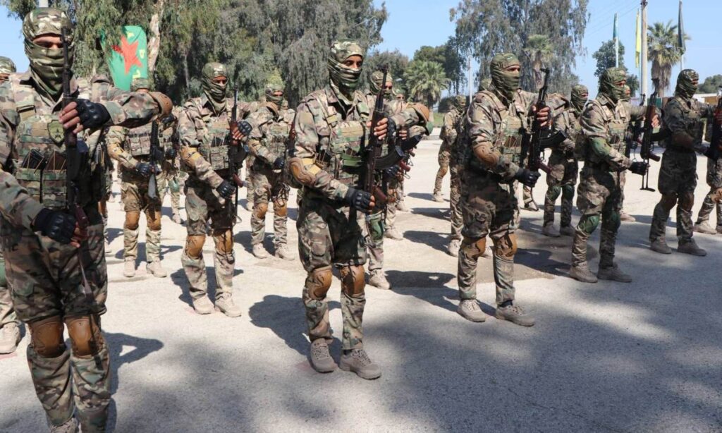 Fighters from the People’s Protection Units, which is considered the Syrian branch of the Kurdistan Workers' Party in Syria and part of the Syrian Democratic Forces (SDF), during military training in northeastern Syria - April 4, 2024 (People’s Protection Units)