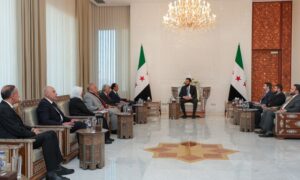 Transitional Syrian President Ahmed al-Sharaa meets with members of the fact-finding committee in the Syrian coast - April 10, 2025 (SANA)