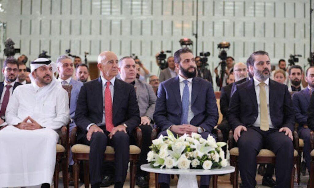 The President of the Syrian Arab Republic, Ahmed al-Sharaa, during the signing ceremony of a memorandum of understanding between the Syrian Ministry of Energy and the international UCC Group to develop the energy sector in Syria - May 29, 2025 (Syrian Presidency)