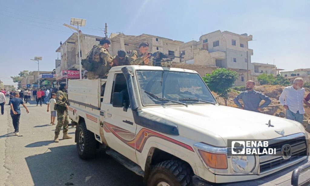 Internal security forces near the al-Omari Mosque in Daraa al-Balad - April 30, 2025 (Enab Baladi/Mahjoub al-Hashish)