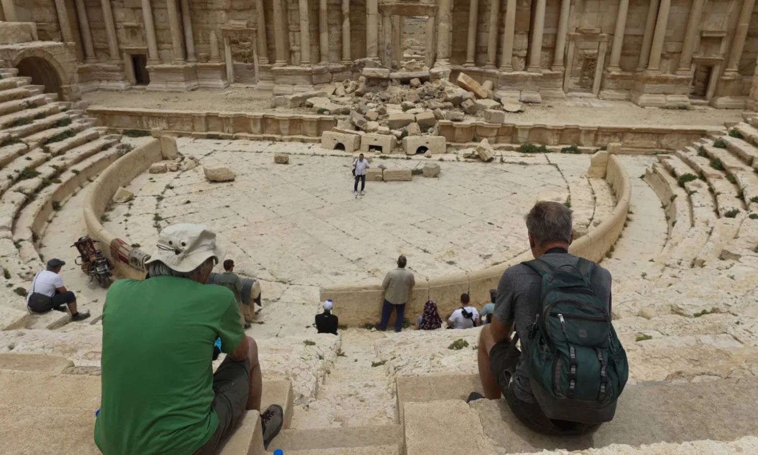 A touristic view from the Roman amphitheater overlooking the city of Palmyra in the Syrian desert – May 2023 (Asharq Al-Awsat)