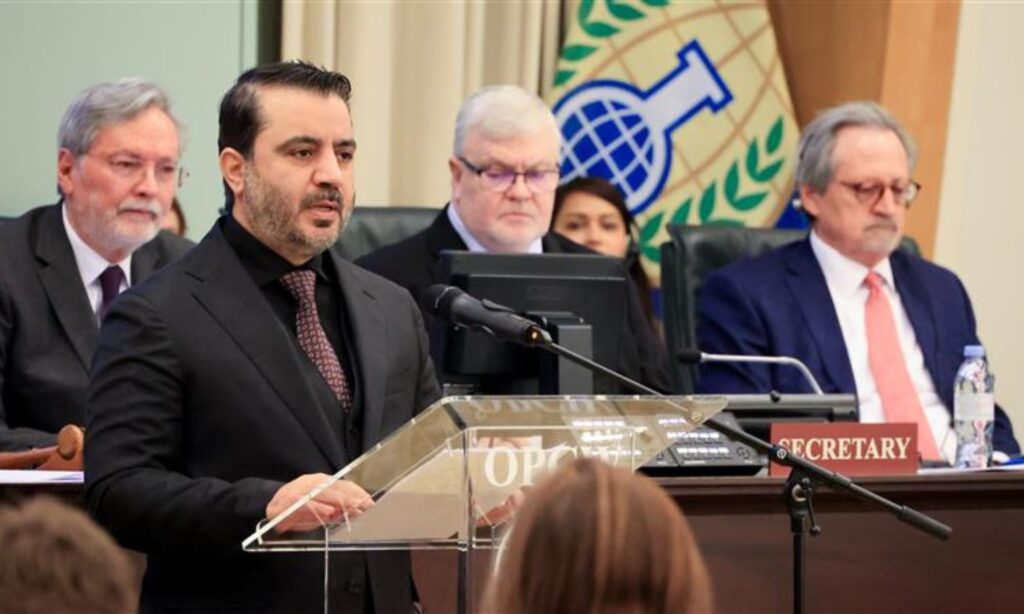 Syrian Foreign Minister during Syria’s first participation in the OPCW Executive Council meeting – The Hague, March 5, 2025 (OPCW/Facebook)