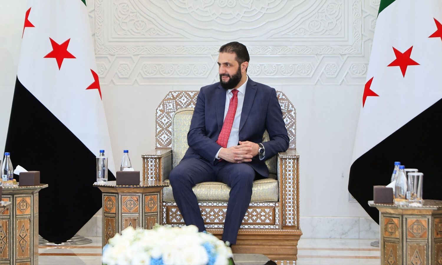Syrian transitional president Ahmad al-Sharaa meets with a delegation from the Union of Turkish Chambers and Commodity Exchanges – July 10, 2025 (Presidency of the Republic)