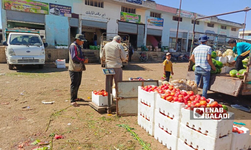 The wholesale market (Sooq al-Hal) in the city of Tafas, western Daraa countryside – July 9, 2025 (Enab Baladi / Mahjoub al-Hasheesh)