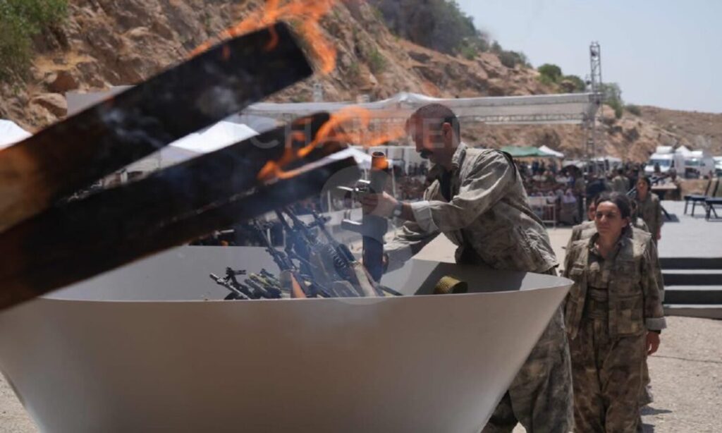 PKK Fighters Burn Their Weapons in Response to Öcalan’s Disarmament Call – July 11, 2025 (Al Thamina TV)