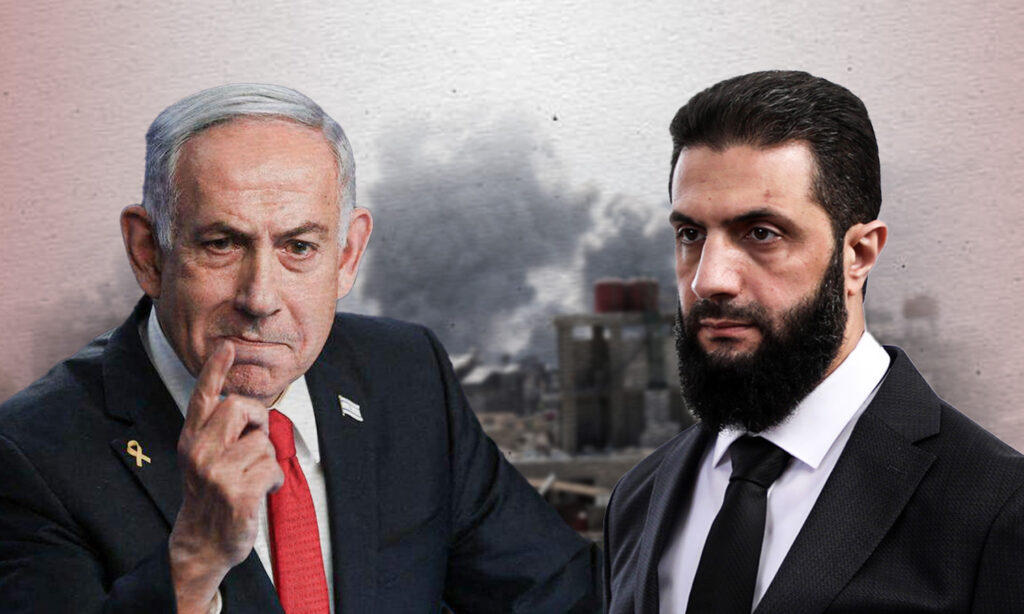 Syrian President Ahmad al-Sharaa and Israeli Prime Minister Benjamin Netanyahu (Edited by Enab Baladi)