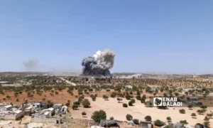 Moment of an Explosion, Suspected to Be from an Ammunition Depot, on the Outskirts of Idlib City – August 14, 2025 (Enab Baladi)