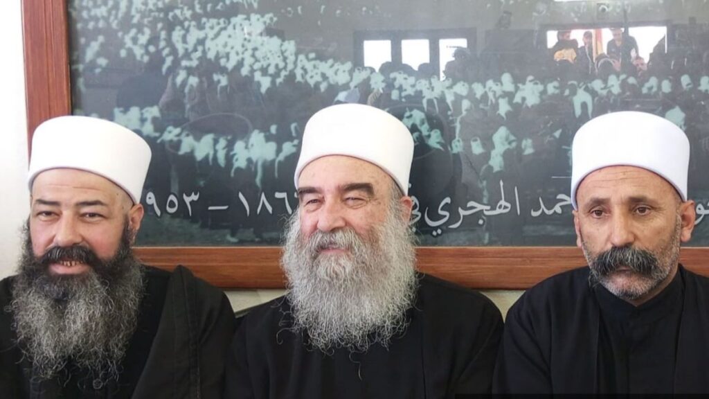 The new leader of the Men of Dignity Movement, Mazid Khaddaj, alongside the spiritual leader of the Druze community, Sheikh Hikmat al-Hijri – August 25, 2025 (al-Rasid)