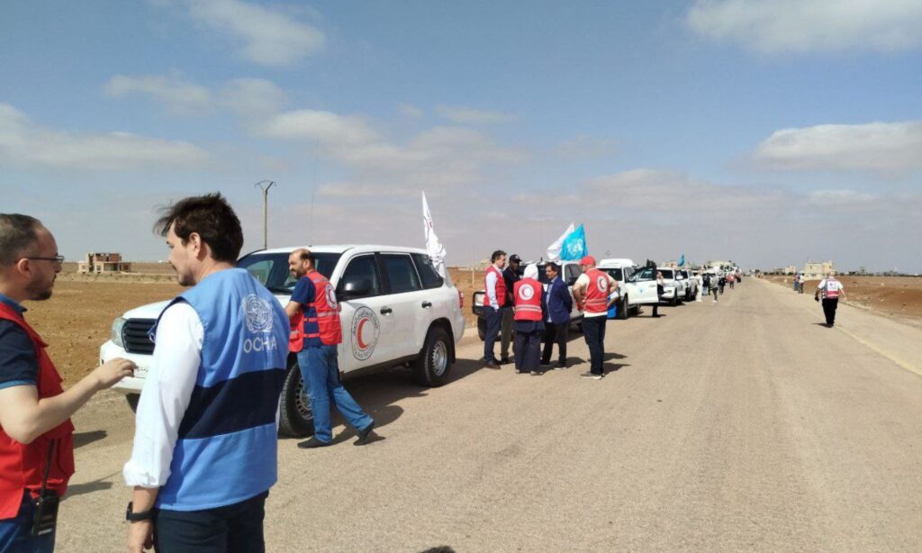 UN convoy of 40 aid trucks enters Suwayda – 31 July 2025 (Suwayda Governorate / Telegram)