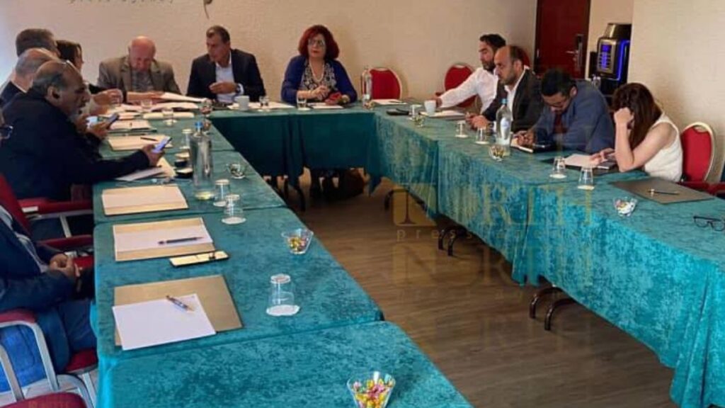 Several members of the Coordination and Public Relations Office of the Supreme Alawite Council during the preparatory meeting of the Syrian Components Committee in Brussels – August 10, 2025 (North Press)