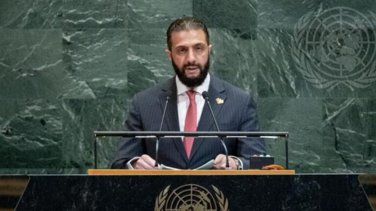 Syrian transitional president Ahmad al-Sharaa delivers a speech at the United Nations General Assembly – September 24, 2025 (UN)