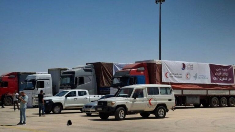 A Qatari aid plane carrying around 1,250 medical devices arrives at Damascus International Airport – September 7, 2025 (Syrian Ikhbariya TV)