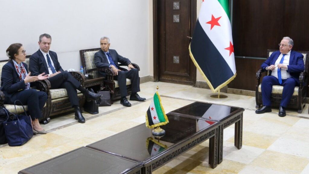 Syrian Finance Minister Mohammed Yosr Bernieh receives a mission from the International Monetary Fund in Damascus, 27 October 2025 (Minister of Finance Facebook)