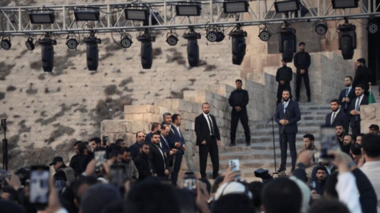 Syrian transitional president Ahmad al-Sharaa delivers a speech in front of the Aleppo Citadel, 29 November 2025 (SANA)