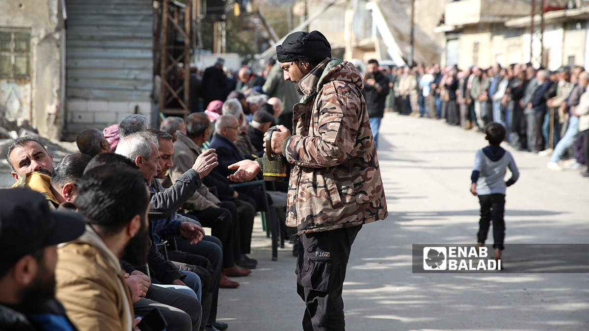 During a condolence gathering for the families of civilian victims targeted by Israel in the town of Beit Jinn (southwestern rural Damascus, near the occupied Syrian Golan Heights), (Enab Baladi/Noor Hamza)