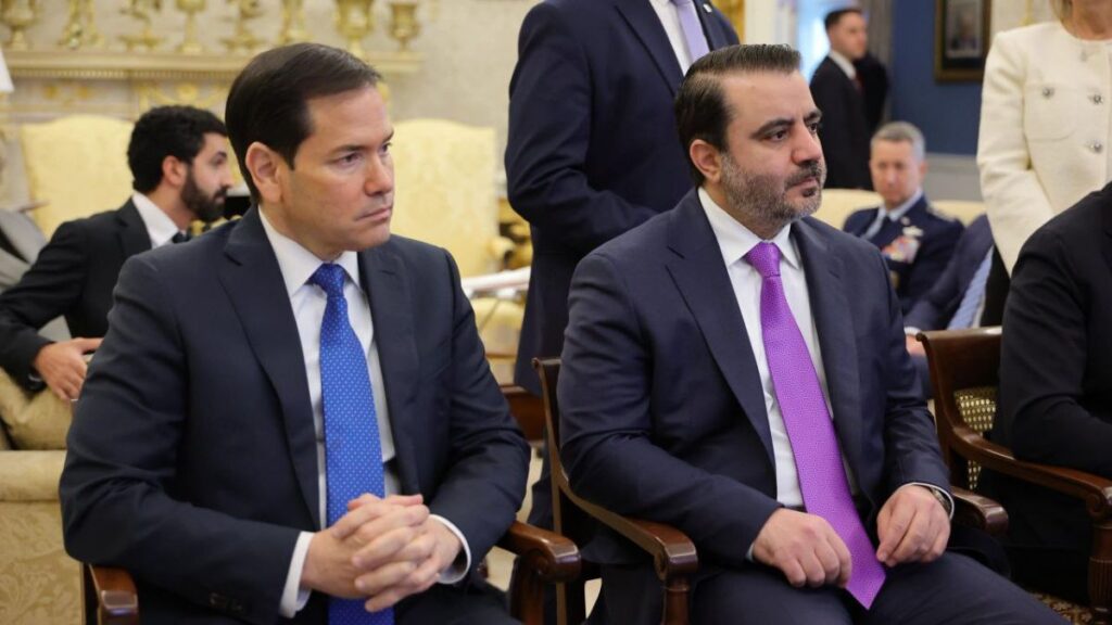 Photo: Syrian Foreign Minister Asaad al-Shibani alongside U.S. Secretary of State Marco Rubio during the meeting between the Syrian and American presidents, November 10, 2025, Syrian Foreign Ministry.