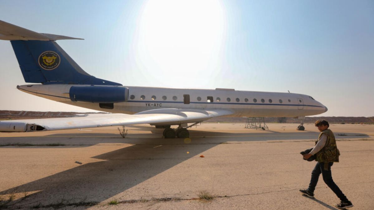 A government aircraft at al-Mezzeh Military Airport in Damascus, December 11, 2024 (AFP).