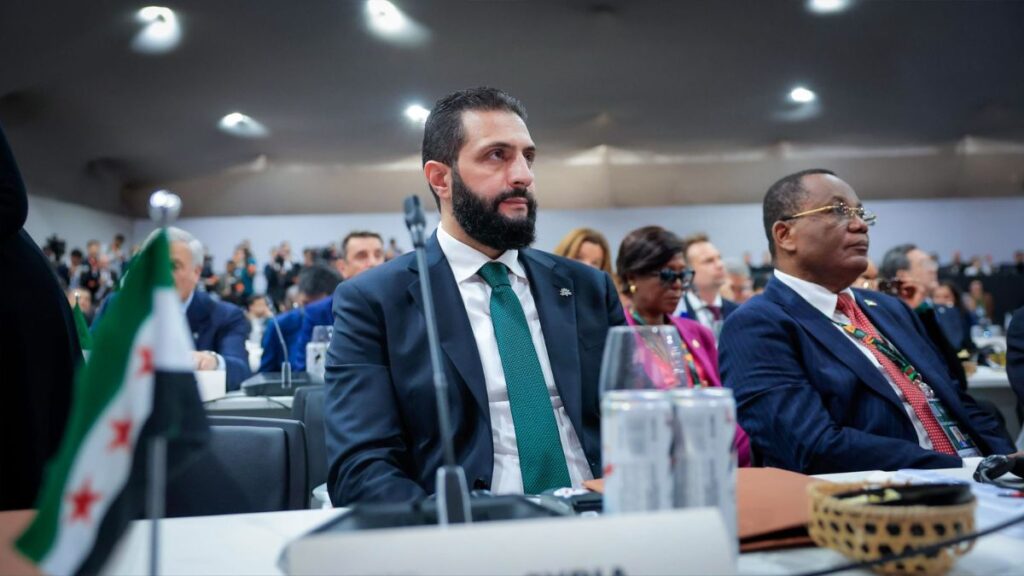 Syrian transitional president Ahmad al-Sharaa takes part in the summit of heads of state and government at the COP30 climate conference in Brazil, 6 November 2025 (Syrian Presidency/X)