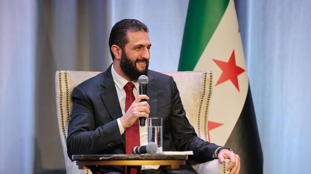 Syria’s transitional president Ahmad al-Sharaa meets a delegation from the Syrian diaspora in Washington during his official visit to the United States, November 9, 2025 (Presidency of the Syrian Arab Republic)