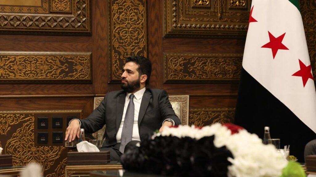 Syrian Interior Minister Anas Khattab during a meeting with Syrian Health Minister Musab al-Ali, 16 November 2025 (Syrian Interior Ministry/X)