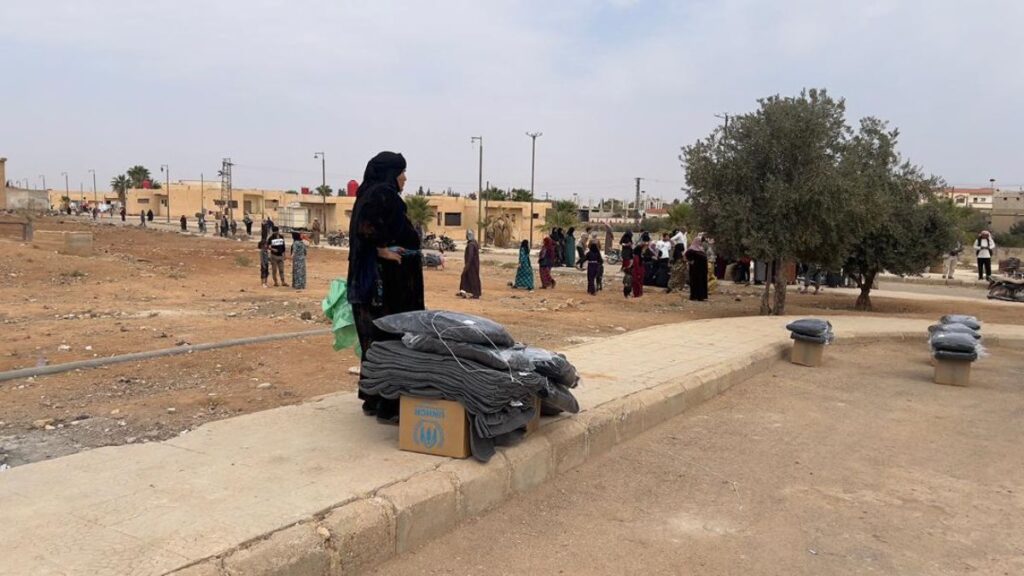 UNHCR distributes winter assistance to 242 displaced families at the Ghasm hosting center in Daraa (southern Syria), November 4, 2025 (UNHCR/Facebook).