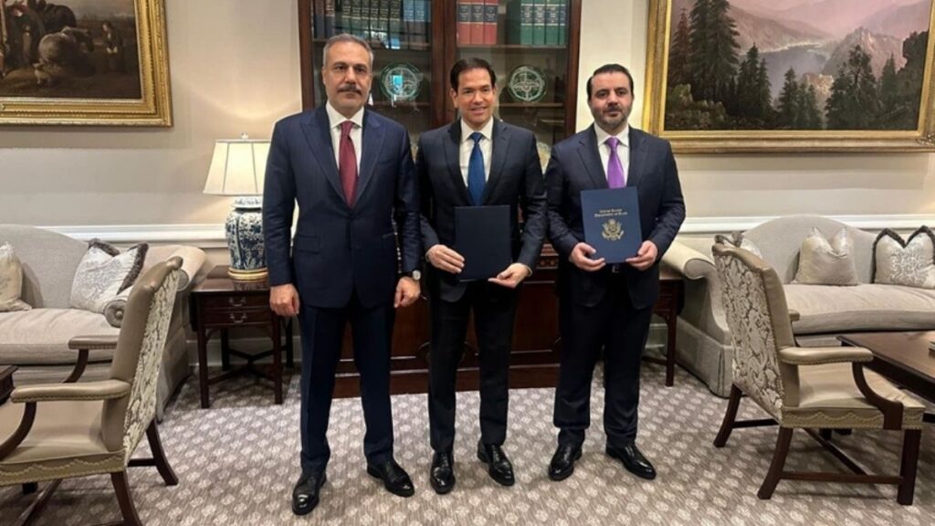A trilateral meeting of the foreign ministers of Syria, the United States, and Turkey at the White House, November 10, 2025, Anadolu Agency.