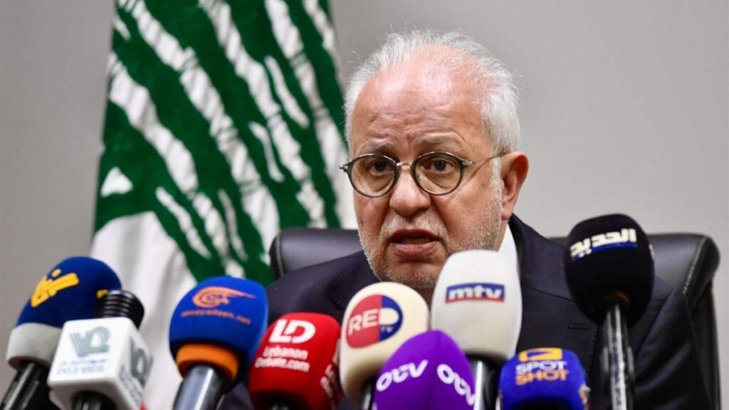 Lebanese Justice Minister Adel Nassar during the press conference, 21 November 2025 (LBC)