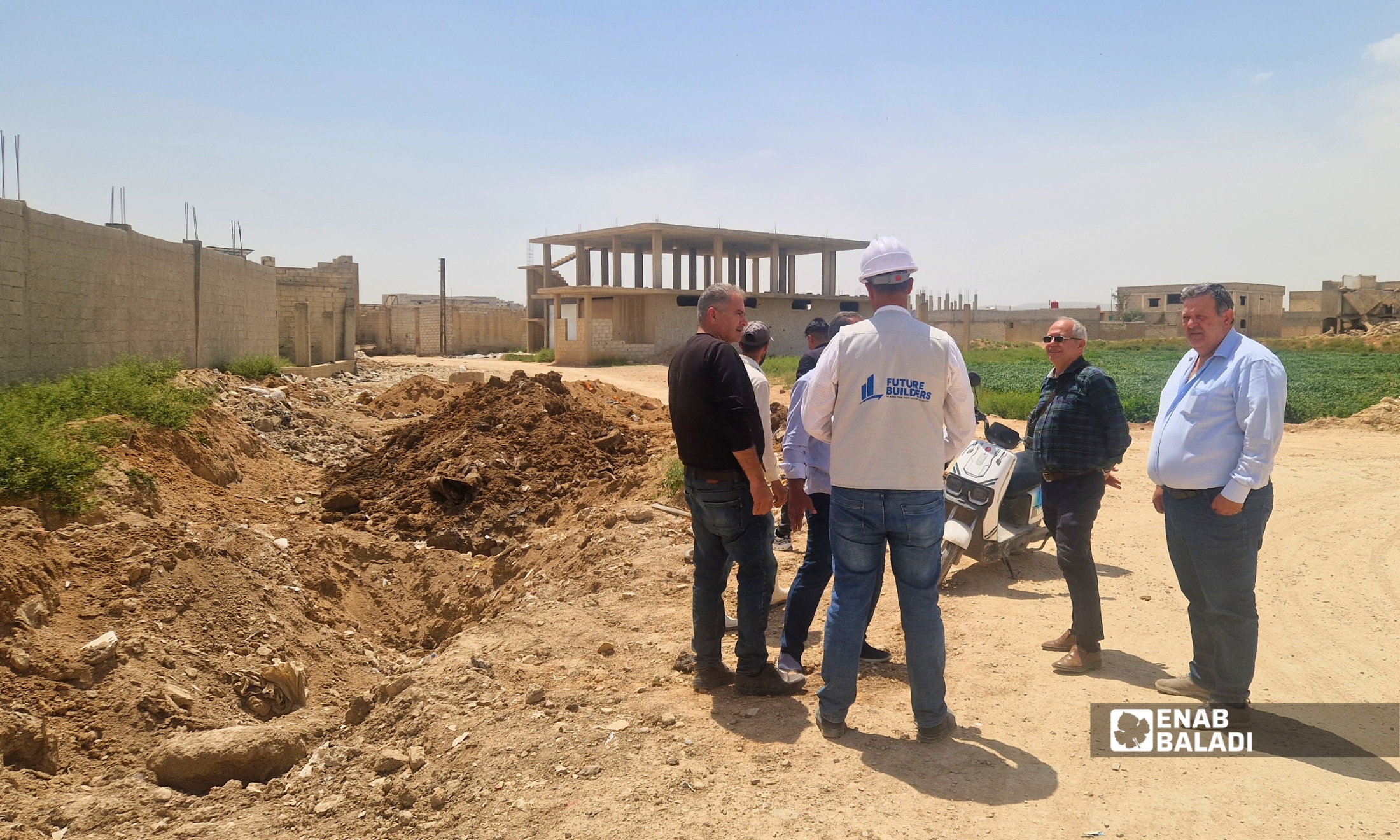 Preparing the site for laying a new sewage line in Darayya, April 26, 2026 (Enab Baladi, Saeed Khashfeh)