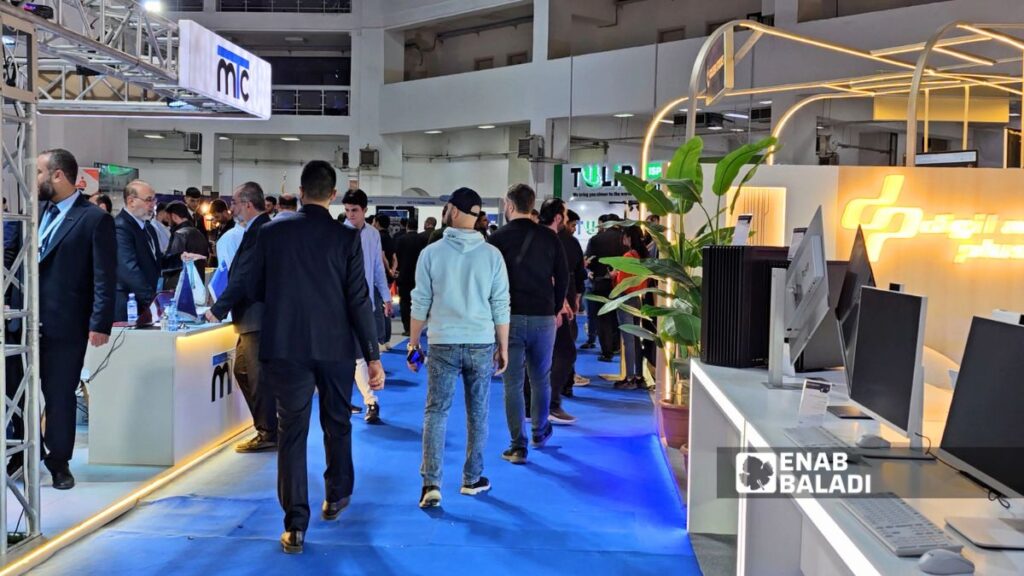 The launch of the Syria HiTech exhibition, 28 April 2026. (Ahmad Maslamani/Enab Baladi)