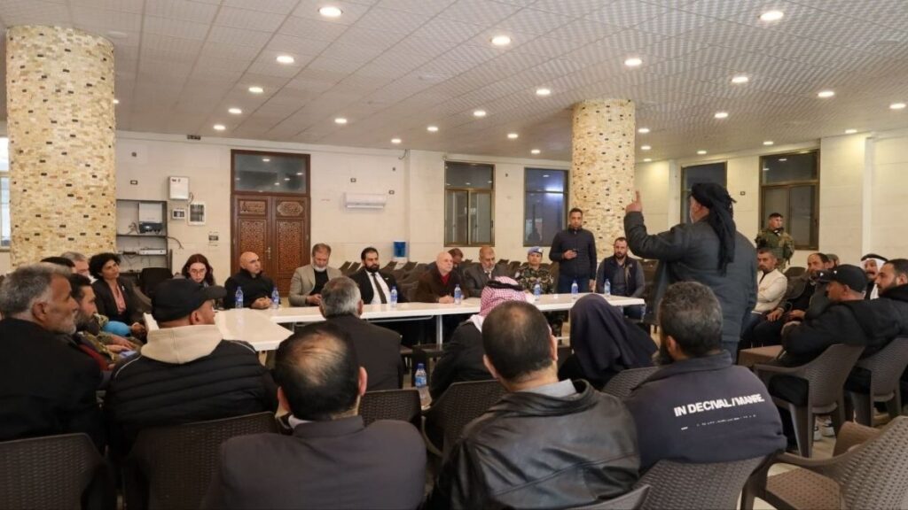 A delegation from the United Nations Disengagement Observer Force, UNDOF, meets residents of Quneitra, April 21, 2026. (Quneitra Media Directorate)