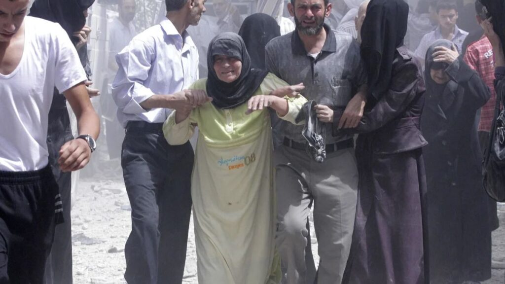 Damage from Assad regime shelling on Jdeidet al-Fadl, western Rural Damascus, April 24, 2013. (SNHR)