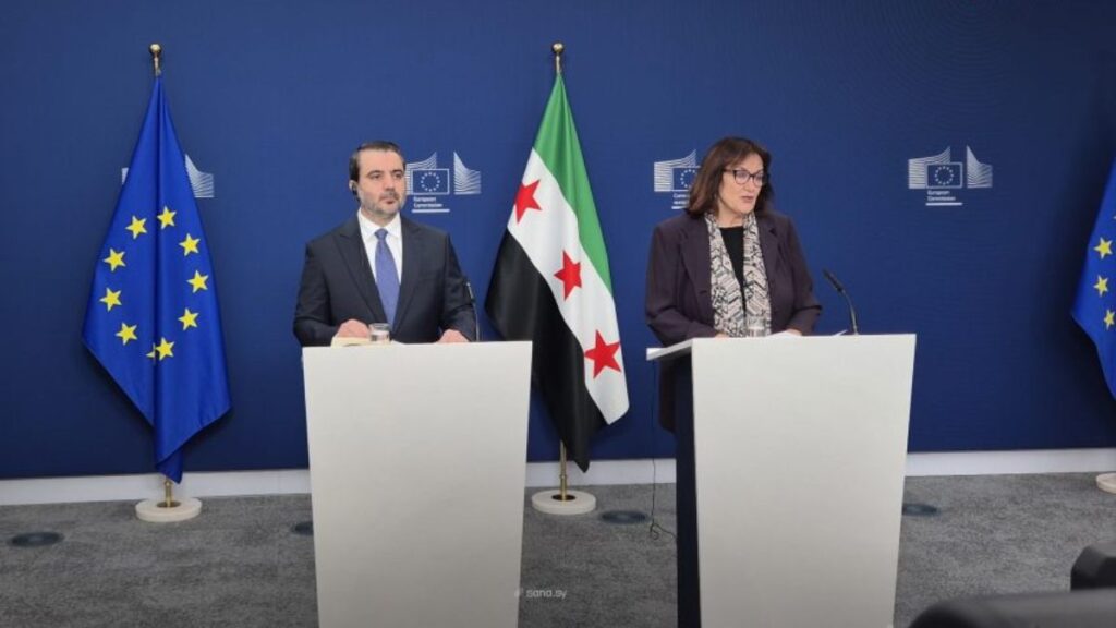 Syrian Foreign Minister Asaad al-Shaibani holds a press conference with European Commissioner for the Mediterranean Dubravka Šuica, May 11, 2026. (SANA)