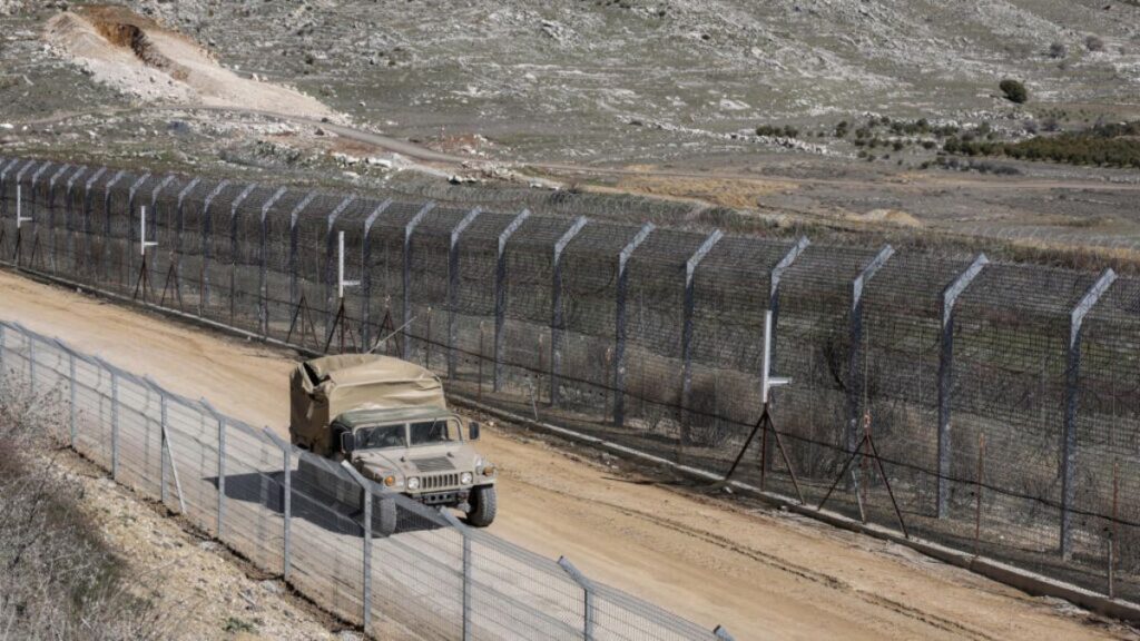 An Israeli military vehicle on the border strip of the occupied Golan Heights, July 1, 2025. (Monte Carlo Doualiya)