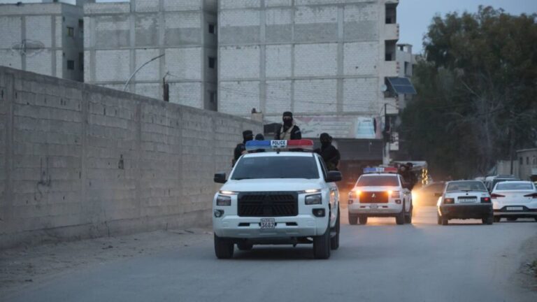 Two military vehicles carrying Interior Security Forces personnel in Damascus, May 5, 2026. (Syrian Ministry of Interior)