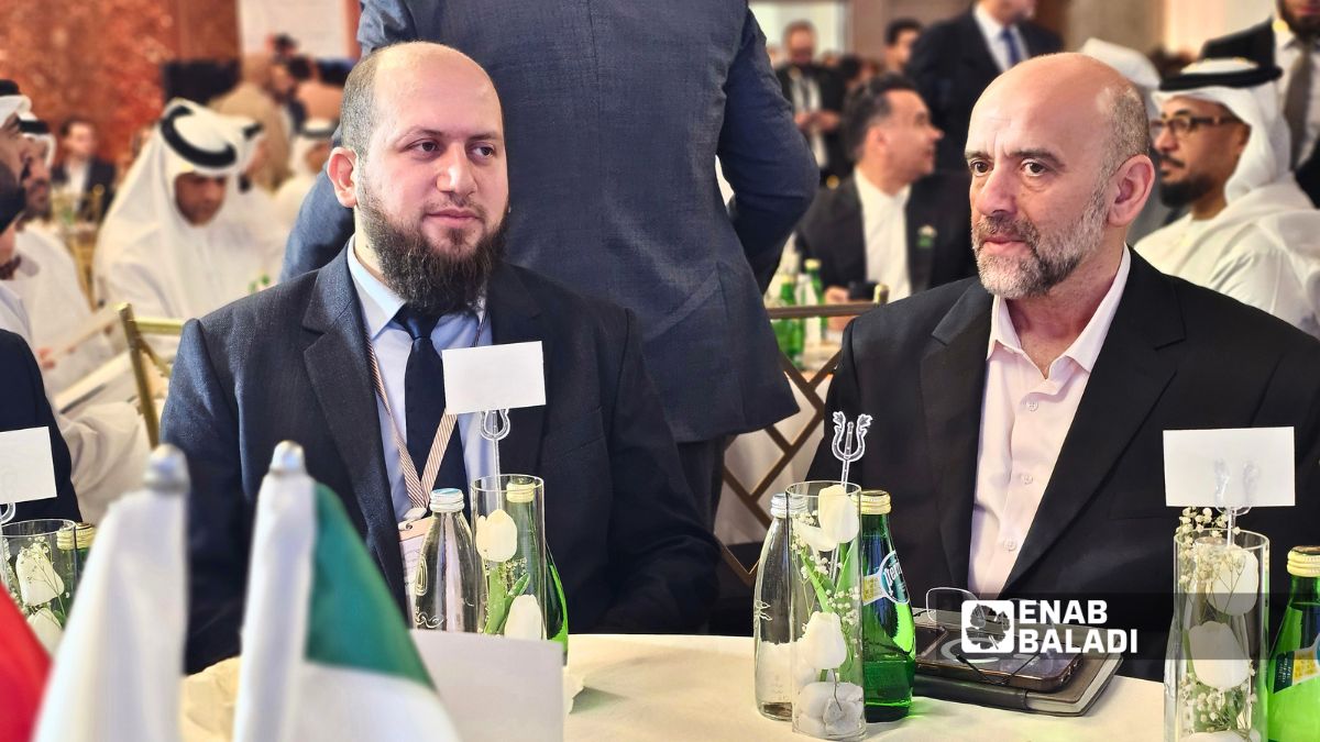 Official Syrian and Emirati attendees during the opening of the Syrian-Emirati Investment Forum, May 11, 2026. (Enab Baladi/Ahmad Maslamani)