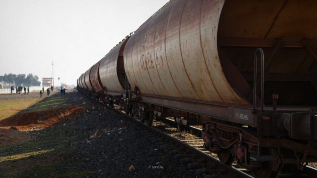 The first grain train on the Latakia Aleppo railway line after a halt of nearly 15 years, January 25, 2025. SANA