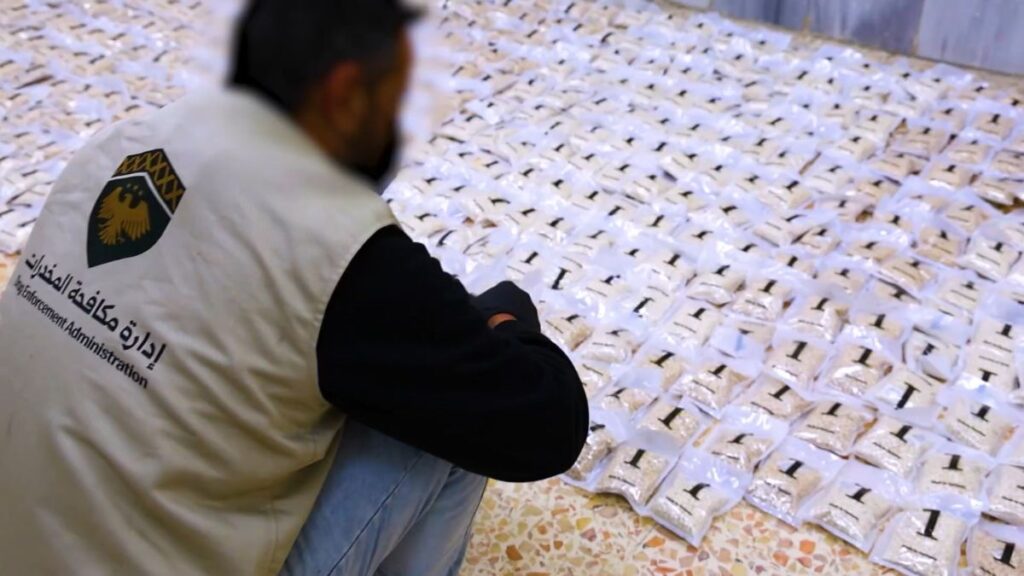 Syria’s Anti-Narcotics Department seizes one million Captagon pills in Rankous, Rural Damascus, May 2, 2026. (Syrian Interior Ministry)