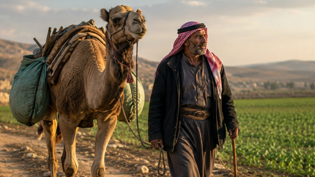 “Al-Hijini” is poetry chanted to a light Bedouin rhythm. It was sung while camels moved during journeys and is linked to travel and the desert. (Enab Baladi, AI-generated)