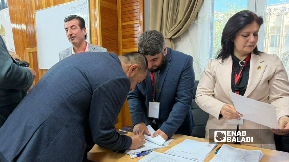 Ballot boxes opened to elect members of the People’s Assembly in Hasakah governorate, 24 May 2026. (Enab Baladi)