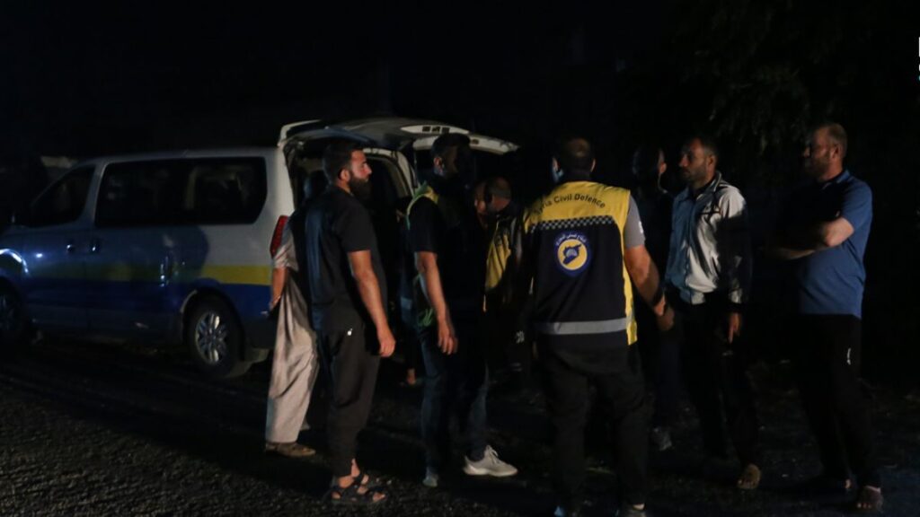 Civil Defense members deployed in Abdin village to secure residents’ evacuation from the area, June 29, 2026. (SANA)