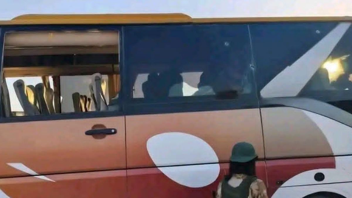 The military dormitory bus attacked in rural al-Hasakah, 18 June 2026. (al-Hasakah/Facebook)
