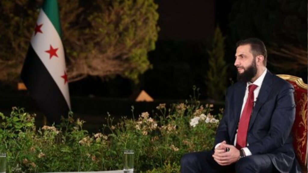 Syrian President Ahmed al-Sharaa outlines the limits of Syria’s role in Lebanon during an interview with al-Mashhad channel, 21 June 2026. (UAE based al-Mashhad channel)